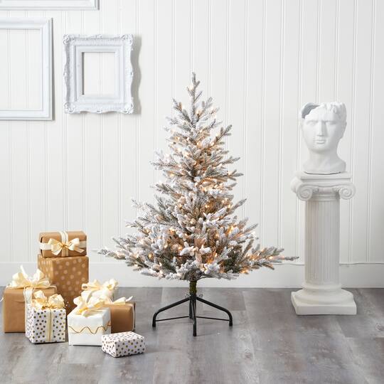 4ft. Pre-Lit Flocked Fraser Fir Artificial Christmas Tree with Warm White LED Lights